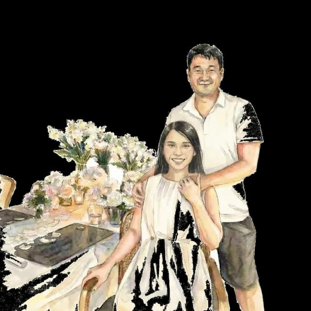 Pius and Renny at the table